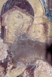 Madonna en Kind, fresco in de kerk van Panagia, Rodovani, Kreta, Griekenland