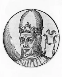 Portret van Adrianus I (700-795), 95e paus van de Katholieke Kerk vanaf 772, gravure
