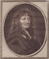 Portret van Engelse politicus Sir William Temple (1628-1699), kopergravure door John Goldar (1729-1795) naar schilderij van P Lely
