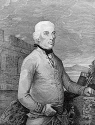 Portret van Michael Friedrich von Melas (1729-1806), in Transsylvanië geboren veldmaarschalk voor het Oostenrijkse Keizerrijk tijdens de Napoleontische Oorlogen, gravure