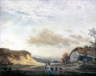 Landelijk landschap door Luke Howard met spelende kinderen bij een huisje, ca 1808-1811