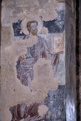 Heilige, fresco in kerk van Agios Nikolaos, Byzantijnse stad Mystras
