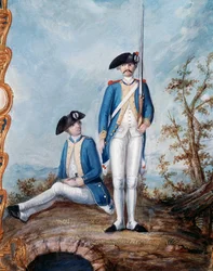 Uniformen van de Franse infanterie tijdens de Amerikaanse Onafhankelijkheidsoorlog, gouache door Nicolas Hoffmann