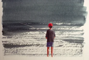 Henry aan het vissen, Alpen, 1990