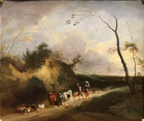 Landschap met figuren en dieren.