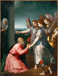 De belofte van de drie engelen aan Abraham (schilderij op doek)