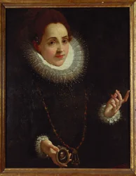 Portret van een dame met een portretminiatuur van een heer