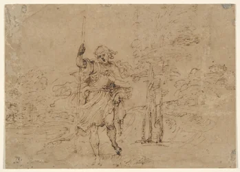 Sint Christoffel (of Sint Rochus?) in een Landschap