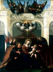 Heilige Familie met Sint Nicolaas van Tolentino