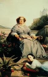 Portret van Madame Clicquot, née Ponsardin 1777-1866 met haar dochter, tussen 1851 en 1860