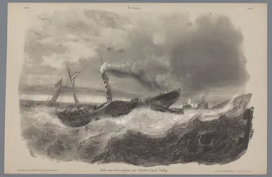 Raderstoomboot in de storm