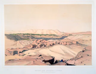 Woestijn en steengroeven, Asouan, met het eiland Elephantine, Egypte, 19e eeuw