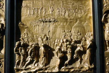 Israëlieten nemen Jericho in, detail van de doopkapel deur, Florence, Italië, 15e eeuw
