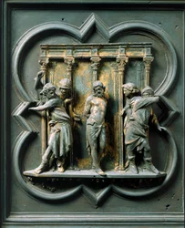 Noordpoort (genoemd Poort van het Kruis, in het noorden), buitendetail: de geseling