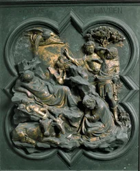 Noordpoort (ook wel Kruispoort genoemd, in het noorden), exterieur detail: de geboorte. Bronzen sculptuur gemaakt door Lorenzo Ghiberti