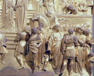 De ontmoeting van koning Salomo en de koningin van Sheba, detail (na restauratie)