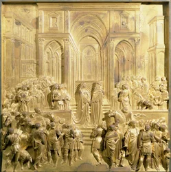 De ontmoeting van koning Salomo en de koningin van Sheba, origineel paneel van de Oostdeuren van de Baptisterium