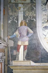Page (detail) van grafsteen van senator Agostino Onigo