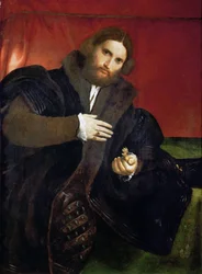 Portret van een man met een gouden dierklauw (Leonino Brembate)