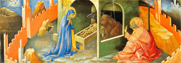 Geboorte van Jezus, sectie van predella, door Lorenzo Monaco