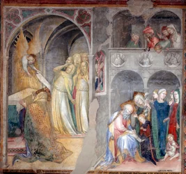 Aartsengel Gabriël kondigt de geboorte van Johannes de Doper aan Zacharias en Elisabeth aan