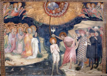 Sint Jan de Doper doopt Jezus, met een voorstelling van de Heilige Drie-eenheid