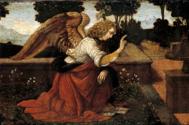 Detail van "De Annunciatie" (schilderij door Lorenzo di Credi)