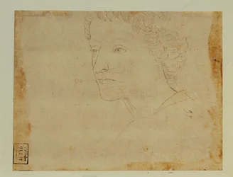 Portret van een jongen met krullend haar, driekwart naar links ...