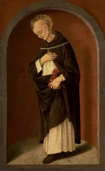 Sint Bernardinus van Siena, in een gebeeldhouwde nis