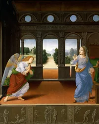 De Annunciatie en drie verhalen uit Genesis c.1480-85