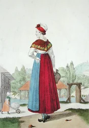 Traditionele klederdracht van Lisieux, gegraveerd door Gatine c.1820