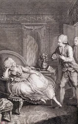 Gentilhomme verklaart zijn liefde aan een dame die smacht naar een herderin - in 