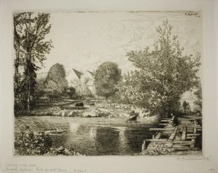 De oude voetgangersbrug, oevers van de Petit Morin
