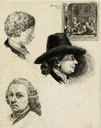 Coclers, L B, Studieblad met portretten van Louis Bernard Coclers en familie (Rijksmuseum)