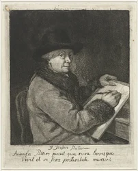 Portret van de kunstenaar Johannes Janson, tekenend
