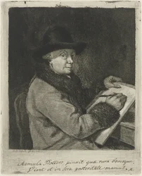 Portret van de kunstenaar Johannes Janson, tekenend