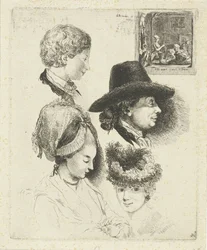 Studieblad met portretten van Louis Bernard Coclers en zijn familie