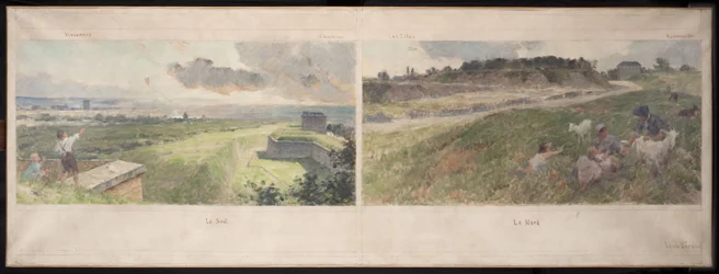 Schets voor het stadhuis van Bagnolet: Twee uitzichten op de omgeving van Bagnolet (noord en zuid)