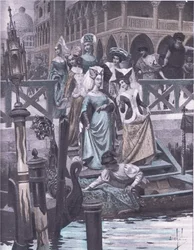 Groene ganzen, illustratie uit Decameron van Boccaccio gepubliceerd door Navarre Society 1930