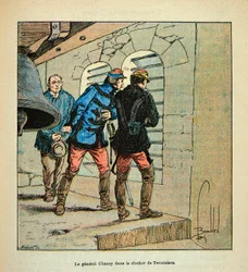 Generaal Chanzy in de klokkentoren van Terminiers tijdens de slag bij Loigny in december 1870, privécollectie
