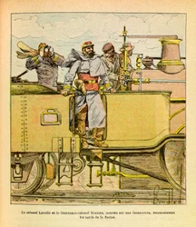 Het Oostelijke Leger van Eugene Sergeant, bekend als Grenest, geïllustreerd door Louis Bombled (1862-1927) (Frans-Duitse Oorlog; campagne van 1870-1871): In december 1870 erkenden kolonel Lavalle en luitenant-kolonel Bramas, gezeten op een locomotief, de o