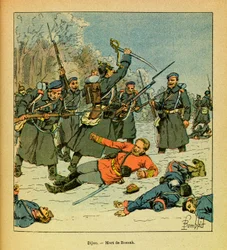 Het Oostelijke Leger van Eugene Sergeant, genaamd Grenest, geïllustreerd door Louis Bombled (1862-1927) (Frans-Duitse Oorlog; campagne van 1870-1871): Dood van Generaal Bossak-Hauke op de plaats bekend als La Cap