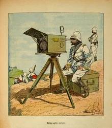 De oorlog in Madagaskar - Anecdotische geschiedenis van de Franse expedities van 1885-1895 door Henri Galli, geïllustreerd door Louis Bombled: Optische telegrafie in 1895