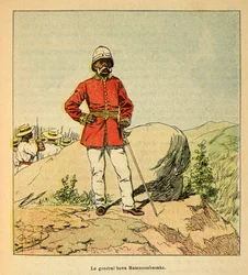 De oorlog in Madagaskar - Anecdotische geschiedenis van de Franse expedities van 1885-1895 door Henri Galli, geïllustreerd door Louis Bombled: Portret van generaal Hova Ramasombazaha