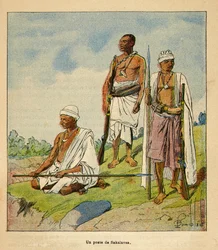 De oorlog in Madagaskar-Anekdotische geschiedenis van de Franse expedities van 1885-1895 door Henri Galli, geïllustreerd door Louis Bombled: Krijger Sakalavas