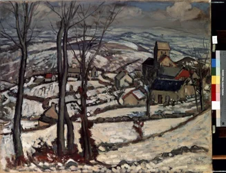 Dorp in Morvan onder de sneeuw