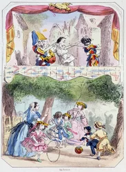 Polichinelle precepteur - Lithografie, uit Theatre des marionnettes du jardin des Tuileries, tekst en tekening van Louis Edmond Duranty (1833-1880), Parijs