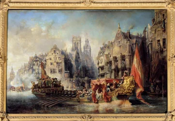 Aankomst van de hertog van Alba in Rotterdam in 1567. De schepen van Ferdinand Alvare de Toledo (of Fernando Alvarez de Toledo y Pimentel), hertog van Alba, gouverneur van Vlaanderen (1508-1582) in de stad