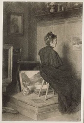 Mary Eysen in het atelier van Villa Holstein in Meran-Obermais