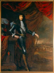 Portret ten voeten uit van Lodewijk XIV (1638 - 1715) jong in harnas
